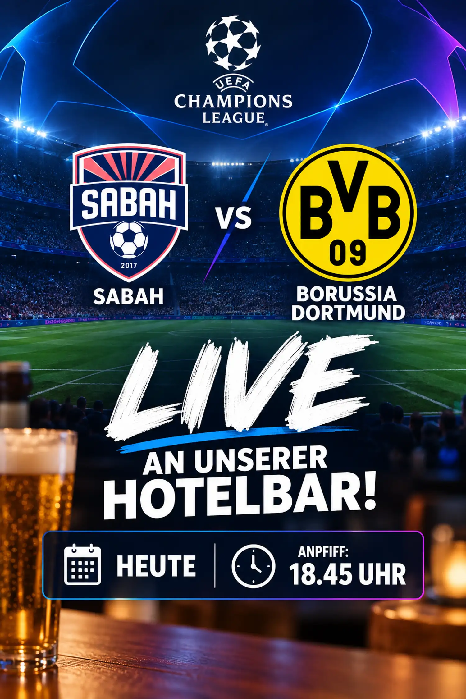 Live Champions League broadcast at the hotel bar